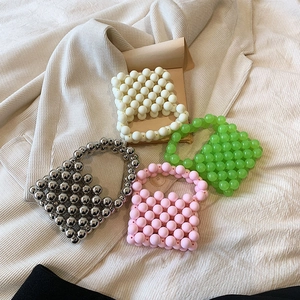Kids Girls Mini Beaded Handbag Fashion Artificial Pearl Style Resin Beads Small Tote Bag For Party Accessory