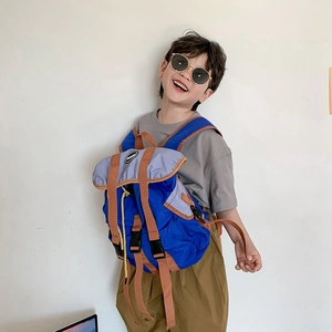 Kids lightweight color-block backpack in blue and purple with fashion logo for boys