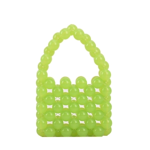 Mini lime green pearl beaded handbag with circular handle for girls' summer fashion