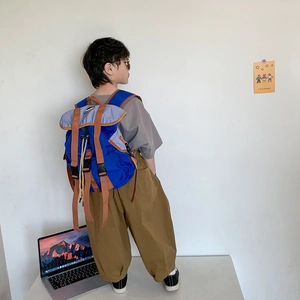Kids lightweight canvas backpack in blue and purple sporty style for school and travel