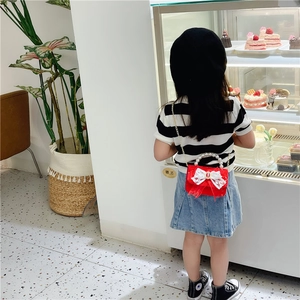 Sac rouge princesse pour fille avec nœud en dentelle et poignée en perles élégante