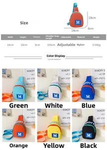 Produktspezifikationen und Farboptionen der sportlichen Brusttasche aus Nylon für Kinder