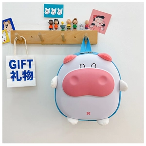Détails du sac à dos dessin animé bleu et rose avec motifs de veau en 3D pour enfants