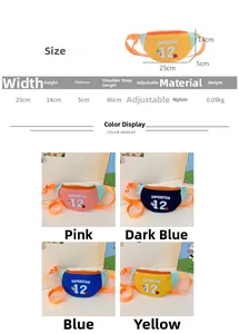 Tableau des tailles détaillé pour sacoche enfant en toile avec dimensions et nylon
