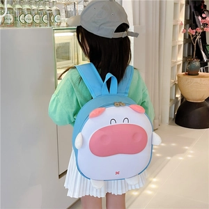 Sac à dos enfant bleu et blanc motif veau mignon pour filles en maternelle avec bretelles