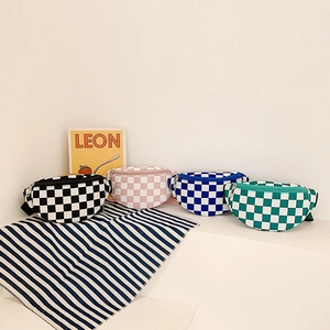 Sac De Poitrine Enfants À Damier Toile Sac Bandoulière Sac Ceinture Mode Sangle Réglable Pour Garçons Filles