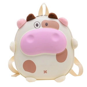 Sac à dos 3D vache pour enfants avec coque rigide crème et détails en peluche marron