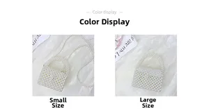 Detailed comparison of small and large white pearl beaded handbags with crossbody chain