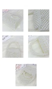 Detailed view of handmade pearl beaded handbag for girls with woven handle and clasp