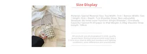Detailed size chart and specifications for the handmade pearl mini bucket bag
