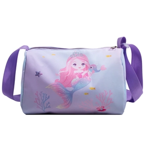 Cute purple cylindrical mermaid canvas crossbody bag for kids with adjustable strap