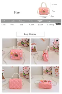 Detailed sizing chart and pink silicone rabbit crossbody bag with pearl handle
