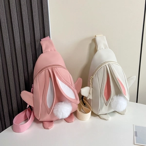 Kinder Kaninchen Umhängetasche Nylon Cartoon Tierform Lange Ohren Pom Pom Schwanz Verstellbarer Riemen Für Mädchen