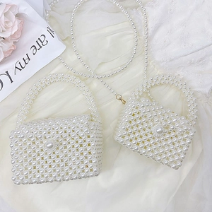 Handmade Mini Artificial Pearl Handbag For Girls Woven Beaded Crossbody Bag Princess Purse With Handle Fashion Accessories For Party