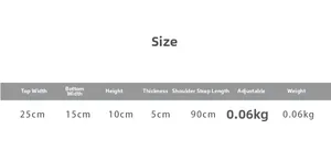 Size chart showing 25cm width and 10cm height for the adjustable kids' mini waist bag