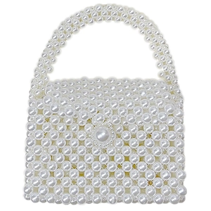 Handmade white pearl crossbody mini bag for girls with large pearl clasp and handle
