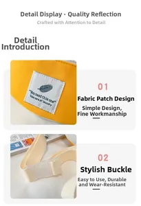 Détail de sac banane pour enfants avec écusson brodé et boucle en plastique blanc