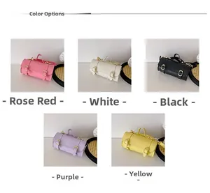 Détails de sacs à main cylindriques pour filles en rose, blanc, noir, violet et jaune