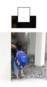 Blue canvas preschool backpack with orange fashion letters and sports street style detail