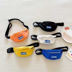Kids Mini Waist Bag Canvas Letter Patch Adjustable Strap Sports Crossbody Chest Pack Fashionable For Boys Girls
