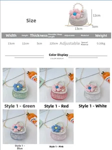 Guide des tailles du sac à main pour enfants avec paillettes, perles et décor floral