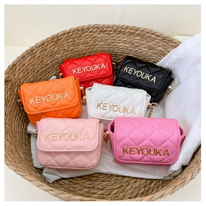 Quilted mini PU chain bags for girls in orange, red, black, white, and pink finishes