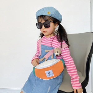 Sac banane enfant en toile color-block avec pendentif ours pour filles et garçons