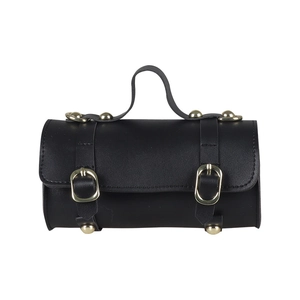 Sac à main cylindrique noir pour fille avec rivets dorés et sangles décoratives