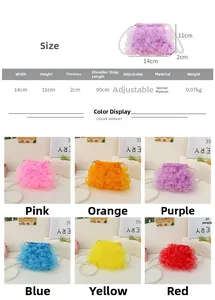 Größentabelle für sechs bunte Spitzen-Umhängetaschen mit Perlenriemen und Maßen