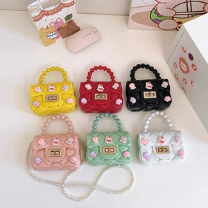 Borsa Tracolla Mini Bambini Silicone Jelly Trapuntata Catena Künstliche Perle Cartone Animato Coniglio Fiori Decor Chiusura Ragazze