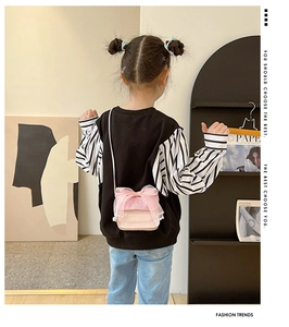 Pink PU leather crossbody bag for girls with lace bow and pearl beads detail