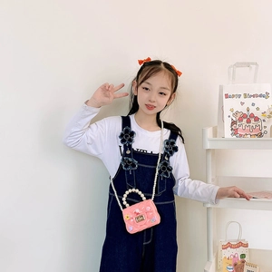 Pink rabbit silicone crossbody bag with pearls for girls, cute princess style gift bag