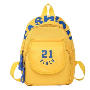 Yellow canvas kids backpack with blue fashion lettering for kindergarten boys and girls