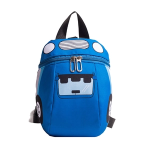 Sac à dos enfant en toile bleu en forme de voiture dessin animé avec des détails mignons