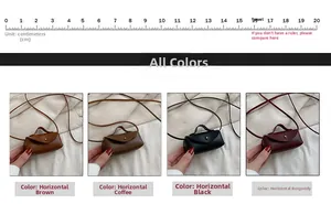 Comparaison de quatre mini sacs cylindriques en marron, café, noir et rouge avec mesures