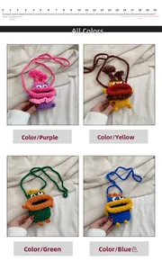 Mini sacs à bandoulière en crochet pour enfants en violet, jaune, vert et bleu