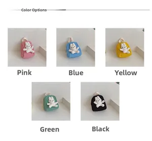 Detail display of mini canvas backpacks for kids featuring plush bunny in 5 colors
