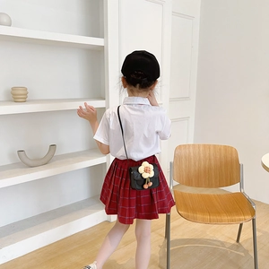 Toddler girl black PU mini crossbody bag with yellow flower and cherry charms