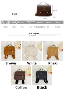 Size chart and dimensions for the kids mini PU leather bear backpack with adjustable straps