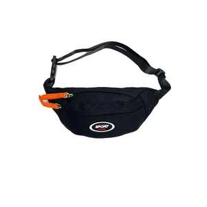 Sac bandoulière enfant en toile noire avec cordon orange et logo sport chic