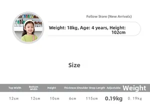 Size chart for girls' mini handbag showing 12x10x6cm dimensions and adjustable strap