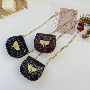 Kids Mini Shoulder Crossbody Bag Leopard Print Crocodile Pattern PU Leather Golden Chain Messenger Purse For Toddler Girls