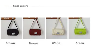 Detailed view of quilted diamond pattern canvas bucket bags in four trendy colors
