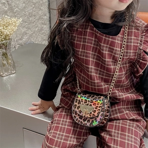 Chic leopard print girls saddle bag with gold chain strap and laser finish coating