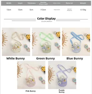 Détails du sac pour enfants en dentelle avec poignée en perles et lapin en cinq coloris