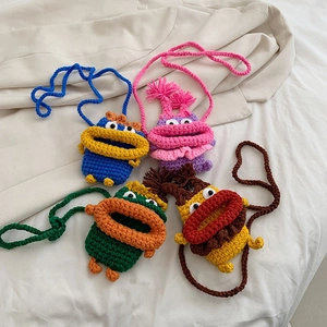 Sac À Bandoulière Mini Pour Enfants Tricoté À La Main Coton Monstre Drôle Dessin Animé Pour Tout-Petits Garçons Filles