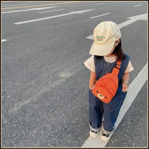 Sac de poitrine orange pour filles avec oreilles d'ours 3D en situation de plein air