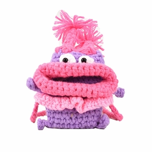 Petit sac à bandoulière monstre en tricot fait main pour enfants violet et rose