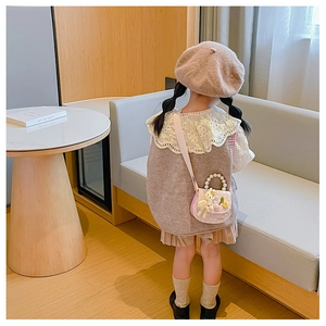 Sac bandoulière rose pour filles avec poignée en perles et peluche lapin