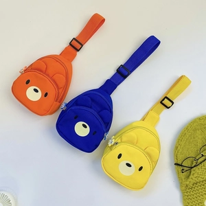 Sac De Poitrine En Toile Ours Dessin Animé Pour Enfants Mignon Visage Animal Bandoulière Réglable Pour Garçons Filles